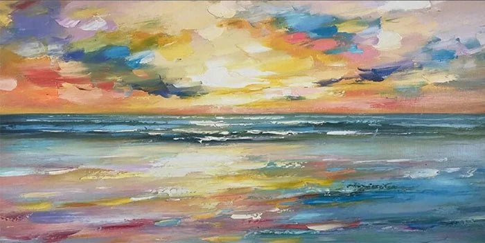 Colorful Ocean Landscape Wall Art – Abstract Seascape Canvas Painting#yy721075