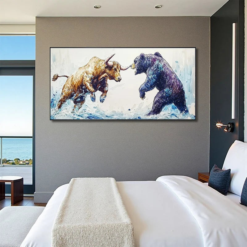 Bull and Bear Wall Art – Wildlife Animal Canvas Painting#yy721077