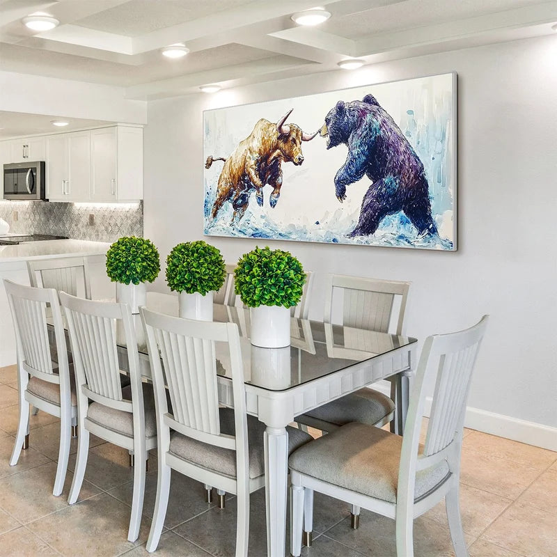 Bull and Bear Wall Art – Wildlife Animal Canvas Painting#yy721077