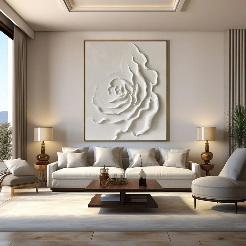 White Rose Textured Wall Art – 3D Floral Canvas Painting#yy721084