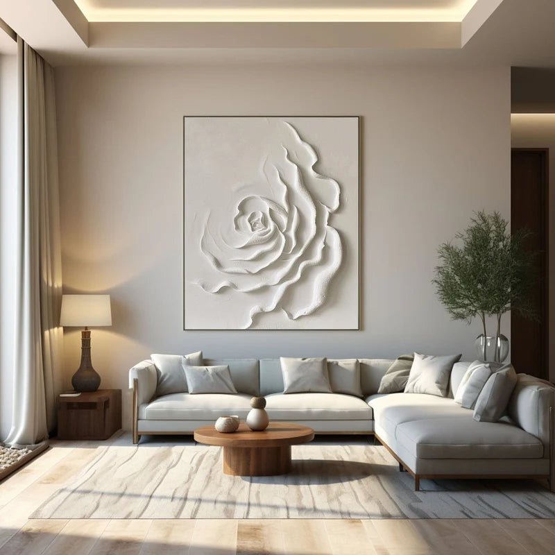 White Rose Textured Wall Art – 3D Floral Canvas Painting#yy721084