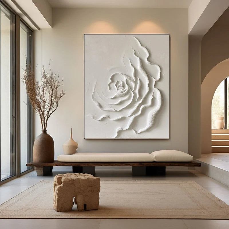 White Rose Textured Wall Art – 3D Floral Canvas Painting#yy721084