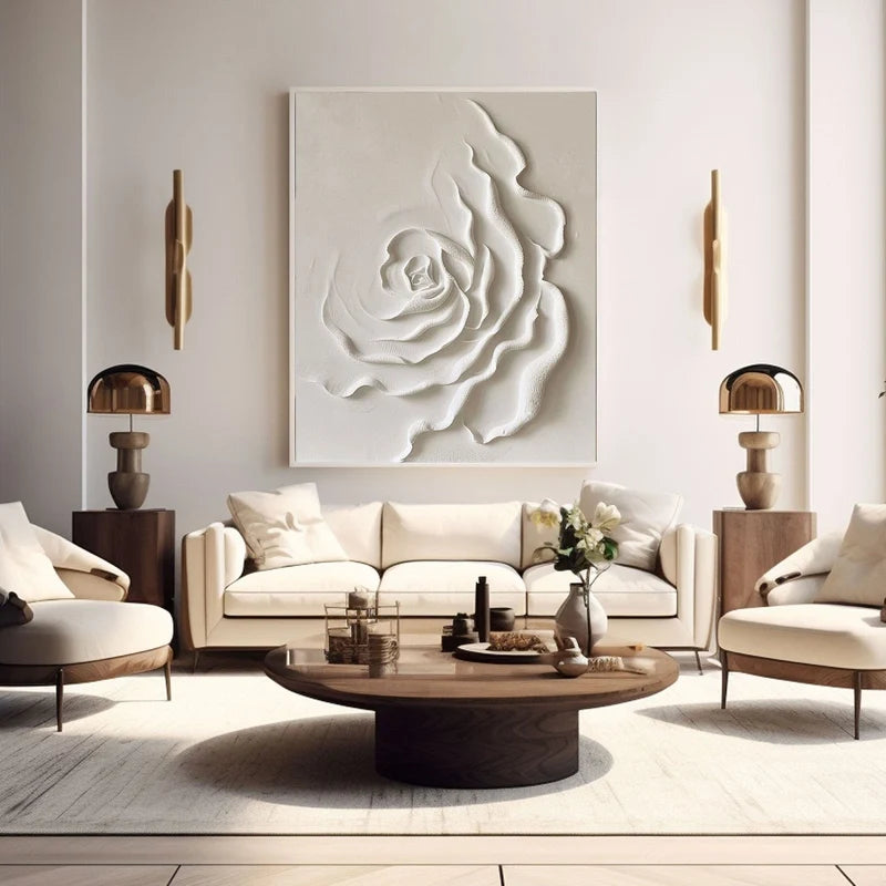 White Rose Textured Wall Art – 3D Floral Canvas Painting#yy721084
