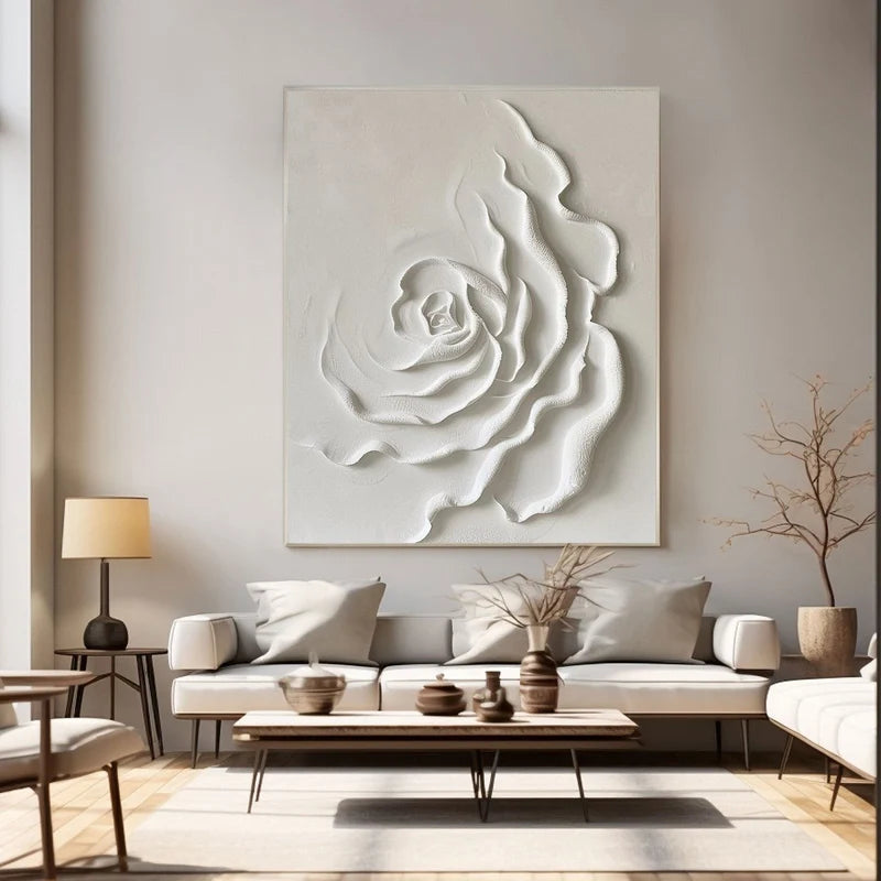 White Rose Textured Wall Art – 3D Floral Canvas Painting#yy721084