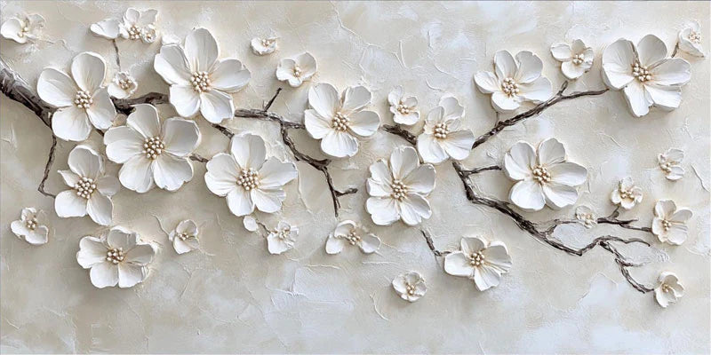 White Floral Textured Wall Art – 3D Flower Canvas Painting#yy721091