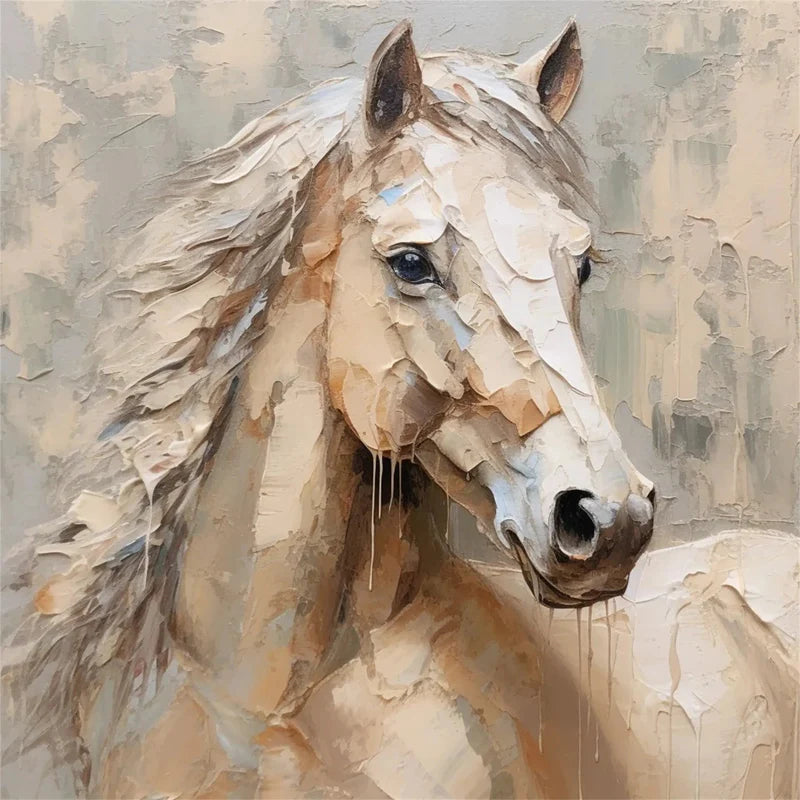 White Horse Wall Art – Modern Textured Equine Canvas Painting#yy721093