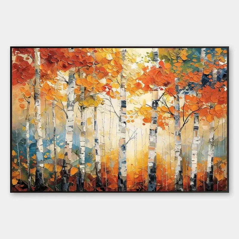 Autumn Forest Landscape Wall Art – Colorful Birch Tree Canvas Painting#yy721097