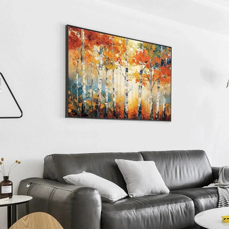 Autumn Forest Landscape Wall Art – Colorful Birch Tree Canvas Painting#yy721097