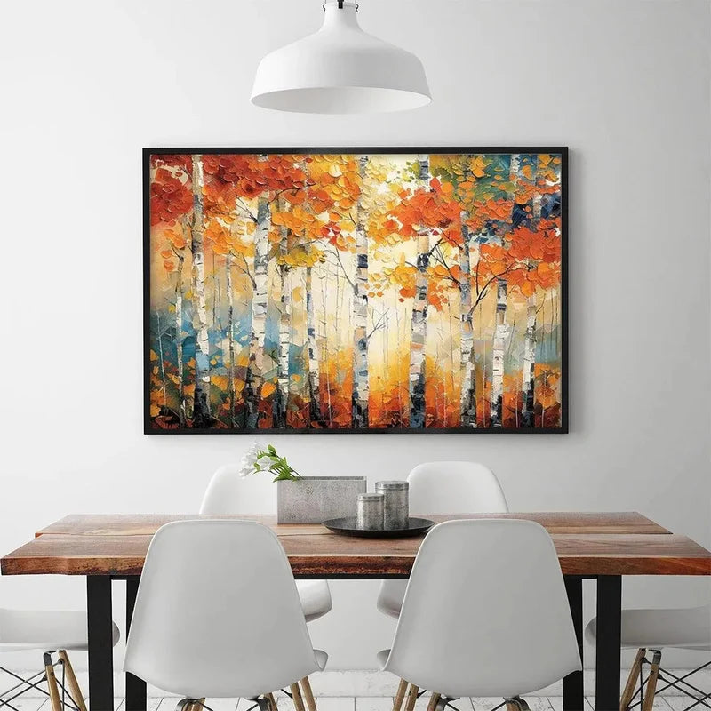 Autumn Forest Landscape Wall Art – Colorful Birch Tree Canvas Painting#yy721097
