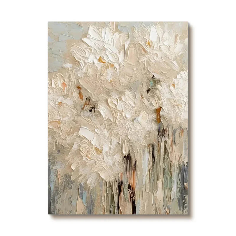 White Textured Floral Wall Art – Modern Abstract Canvas Painting#yy721098
