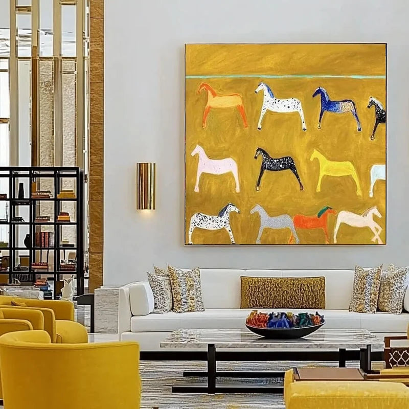 Colorful Horse Wall Art – Modern Abstract Equine Canvas Painting#yy721099