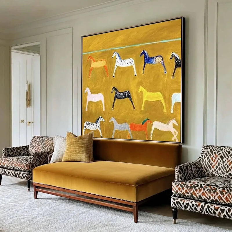 Colorful Horse Wall Art – Modern Abstract Equine Canvas Painting#yy721099