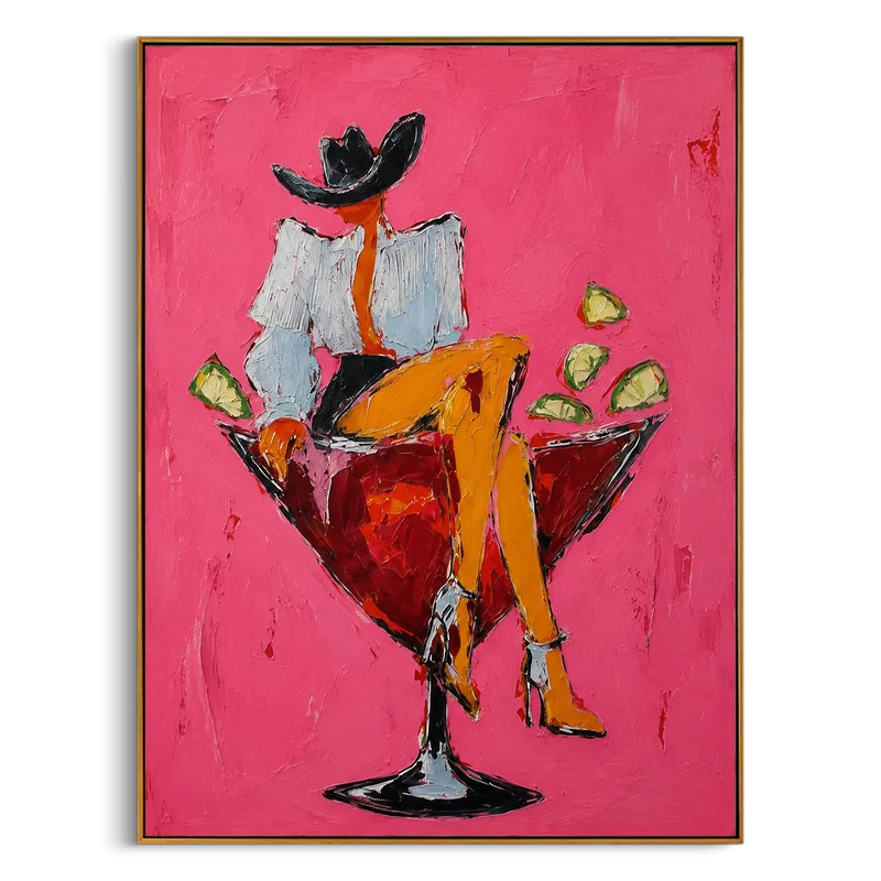 Pink Abstract Cocktail Wall Art – Modern Figurative Canvas Painting#yy721100