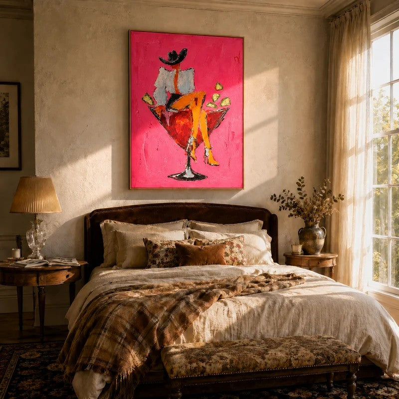Pink Abstract Cocktail Wall Art – Modern Figurative Canvas Painting#yy721100