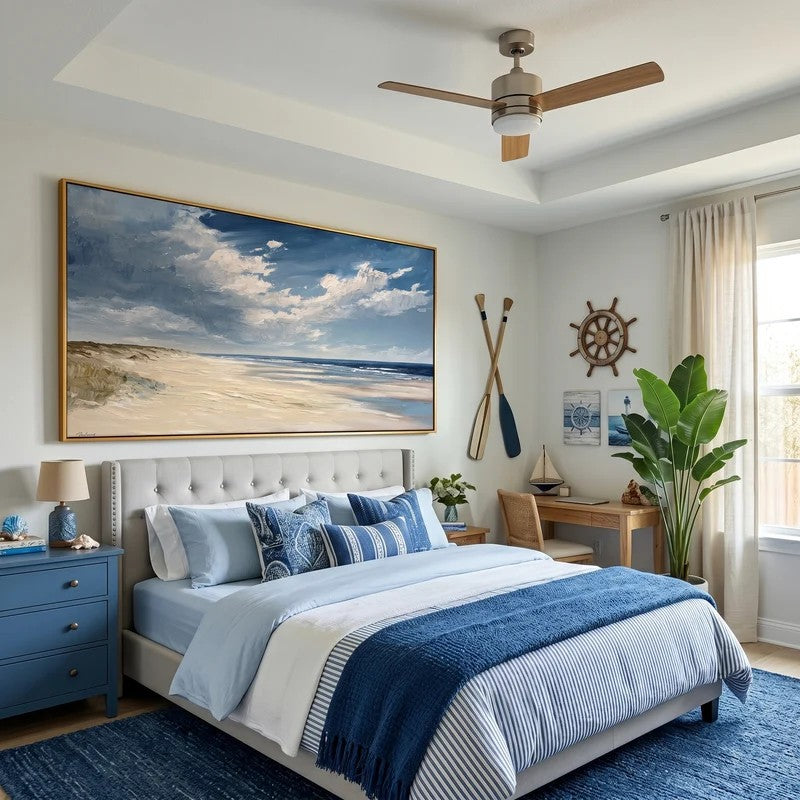 Ocean Beach Landscape Wall Art – Blue Coastal Canvas Painting#yy721101