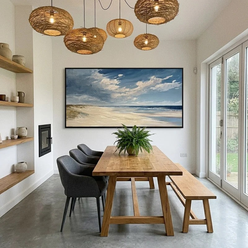 Ocean Beach Landscape Wall Art – Blue Coastal Canvas Painting#yy721101