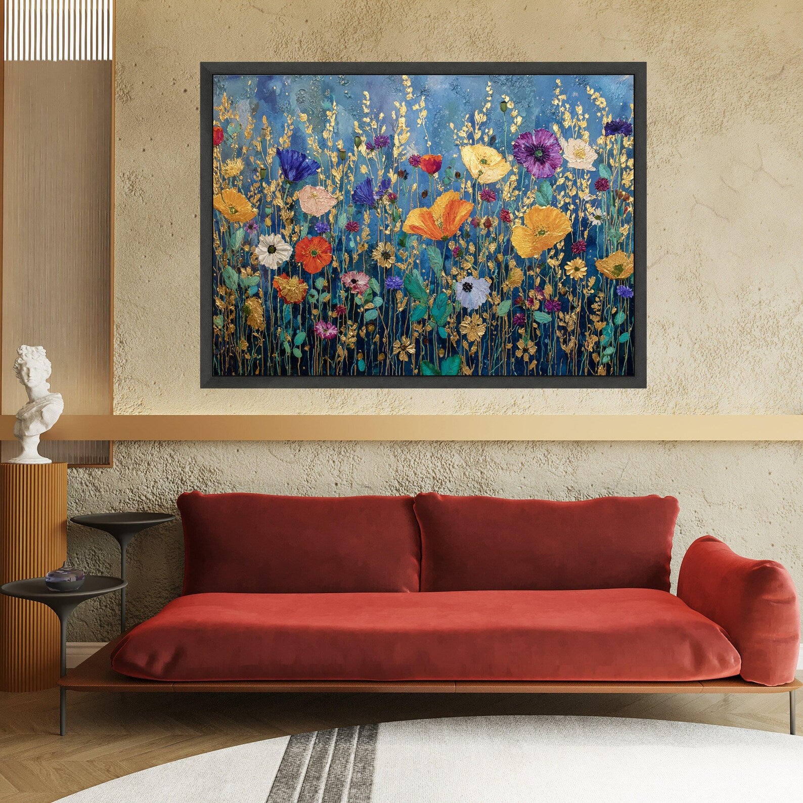 Golden Wildflower Meadow – Textured Floral Oil Painting#yy721106