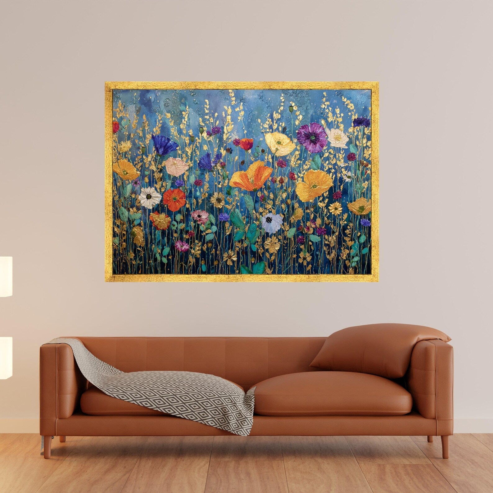 Golden Wildflower Meadow – Textured Floral Oil Painting#yy721106