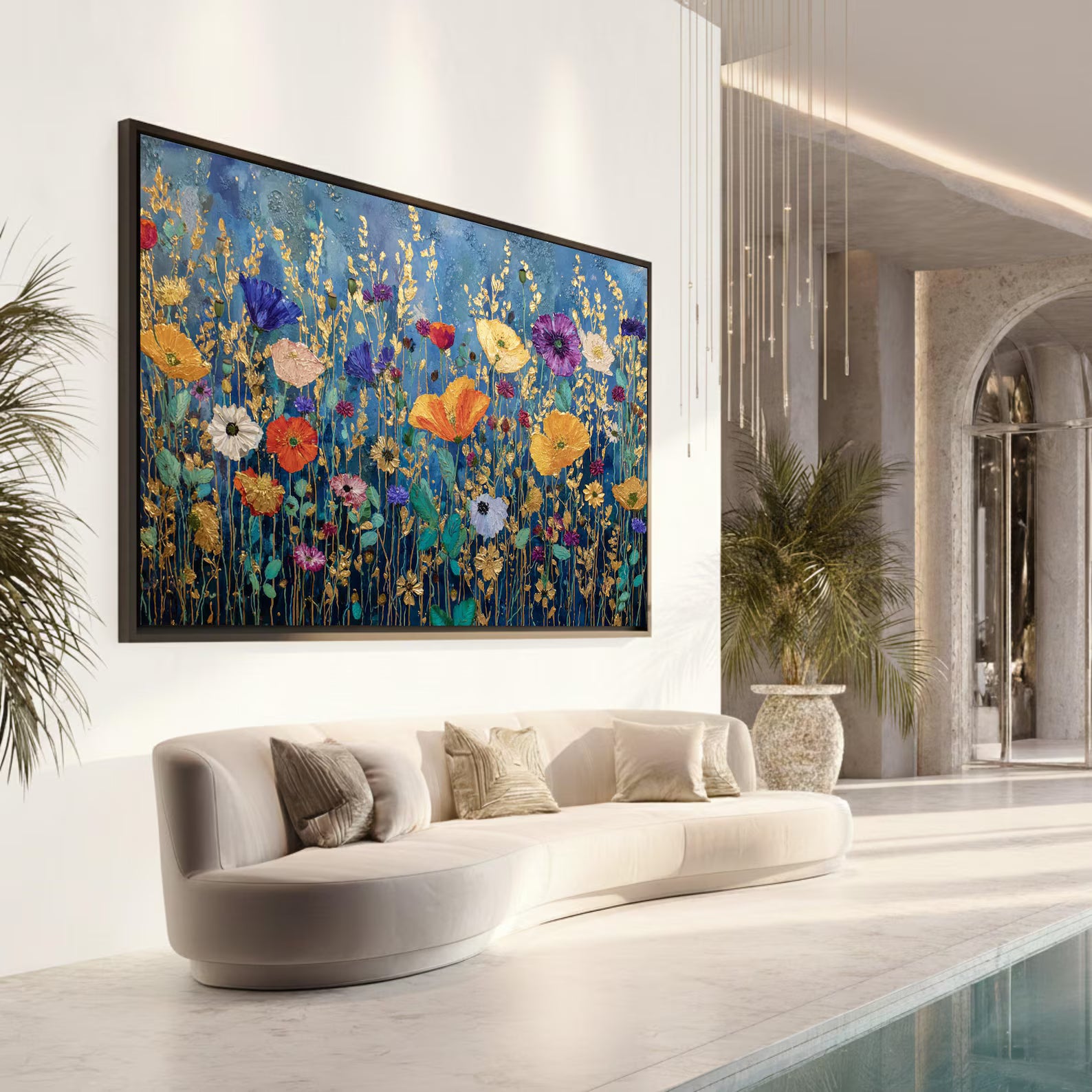 Golden Wildflower Meadow – Textured Floral Oil Painting#yy721106