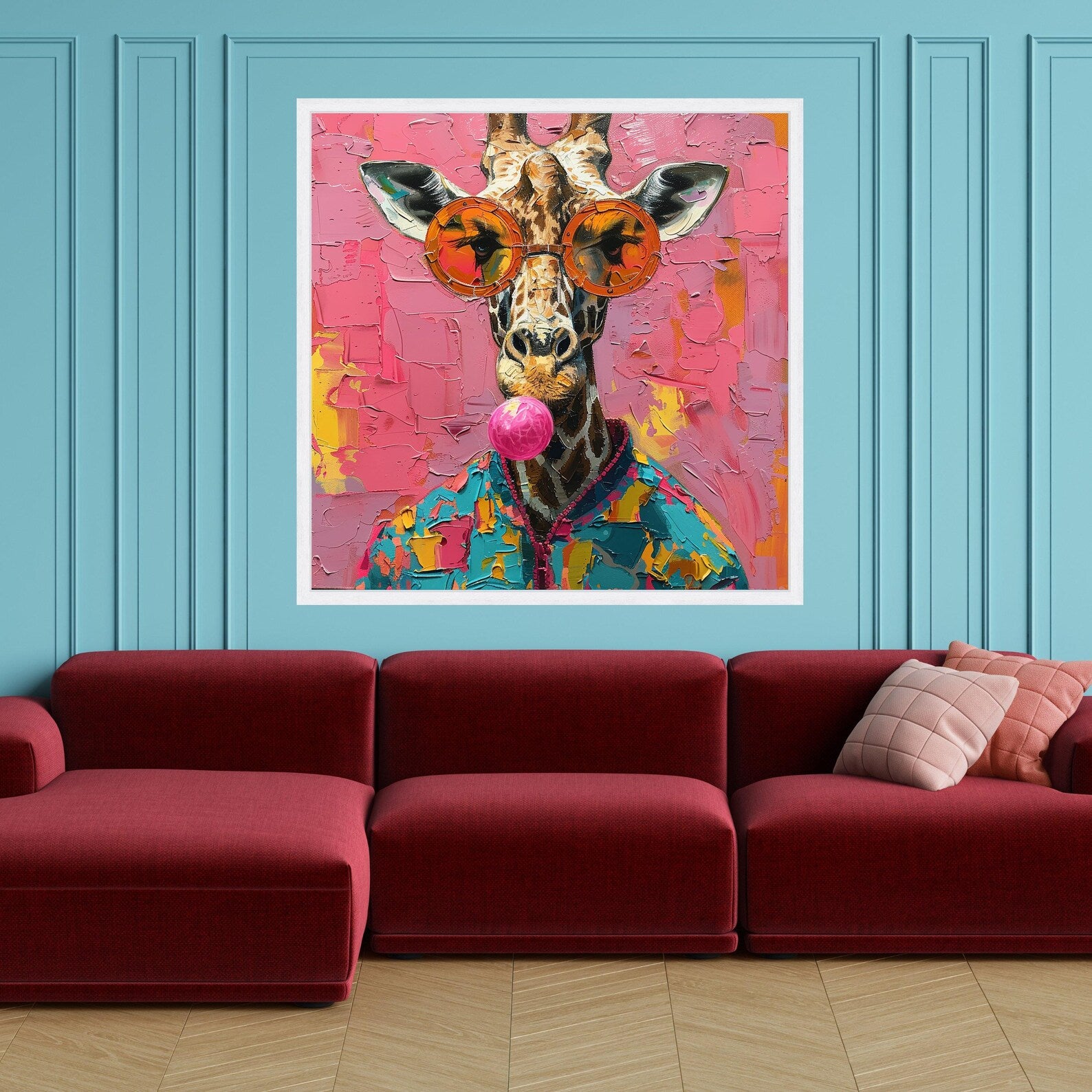 Bubblegum Giraffe – Colorful Animal Oil Painting#yy721108