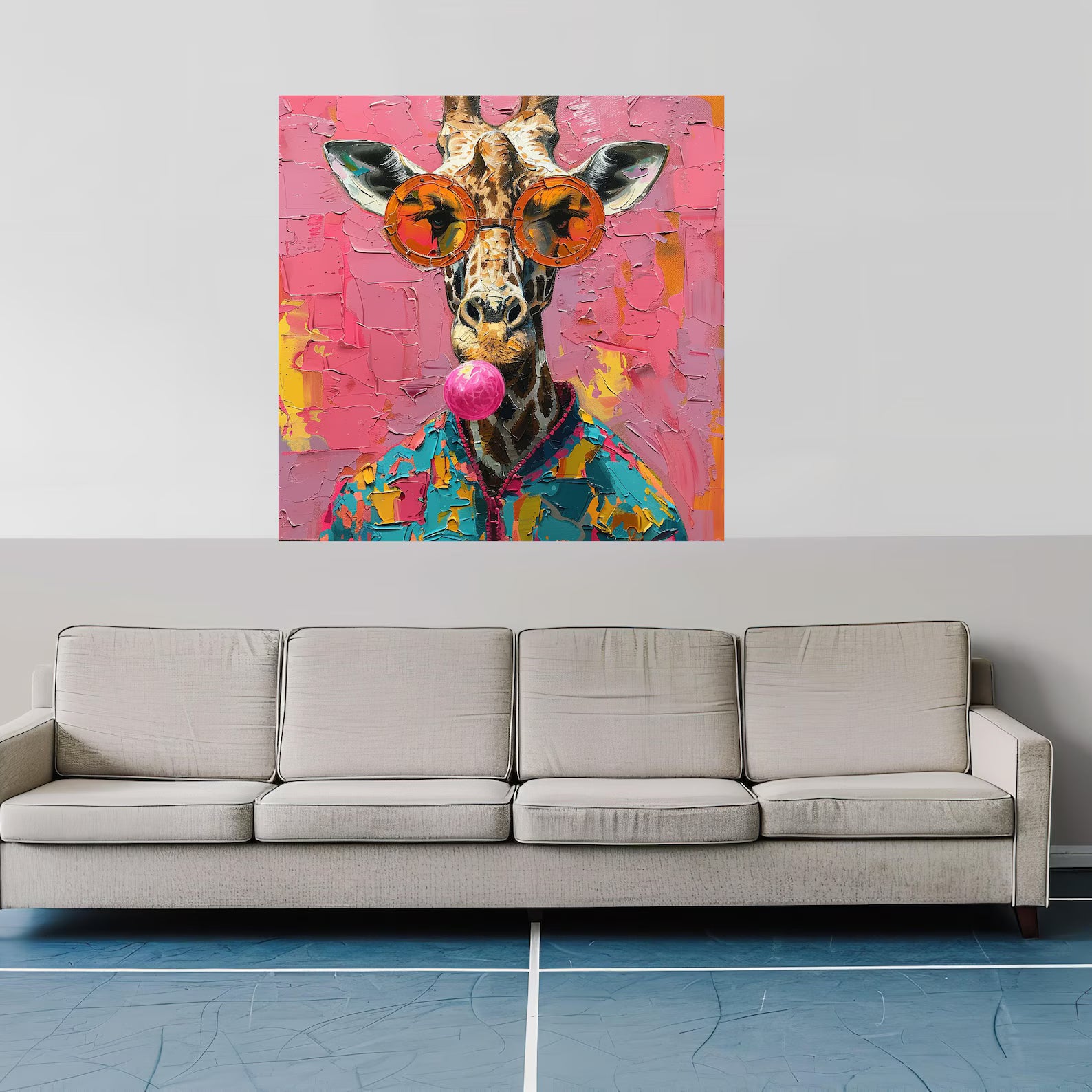 Bubblegum Giraffe – Colorful Animal Oil Painting#yy721108