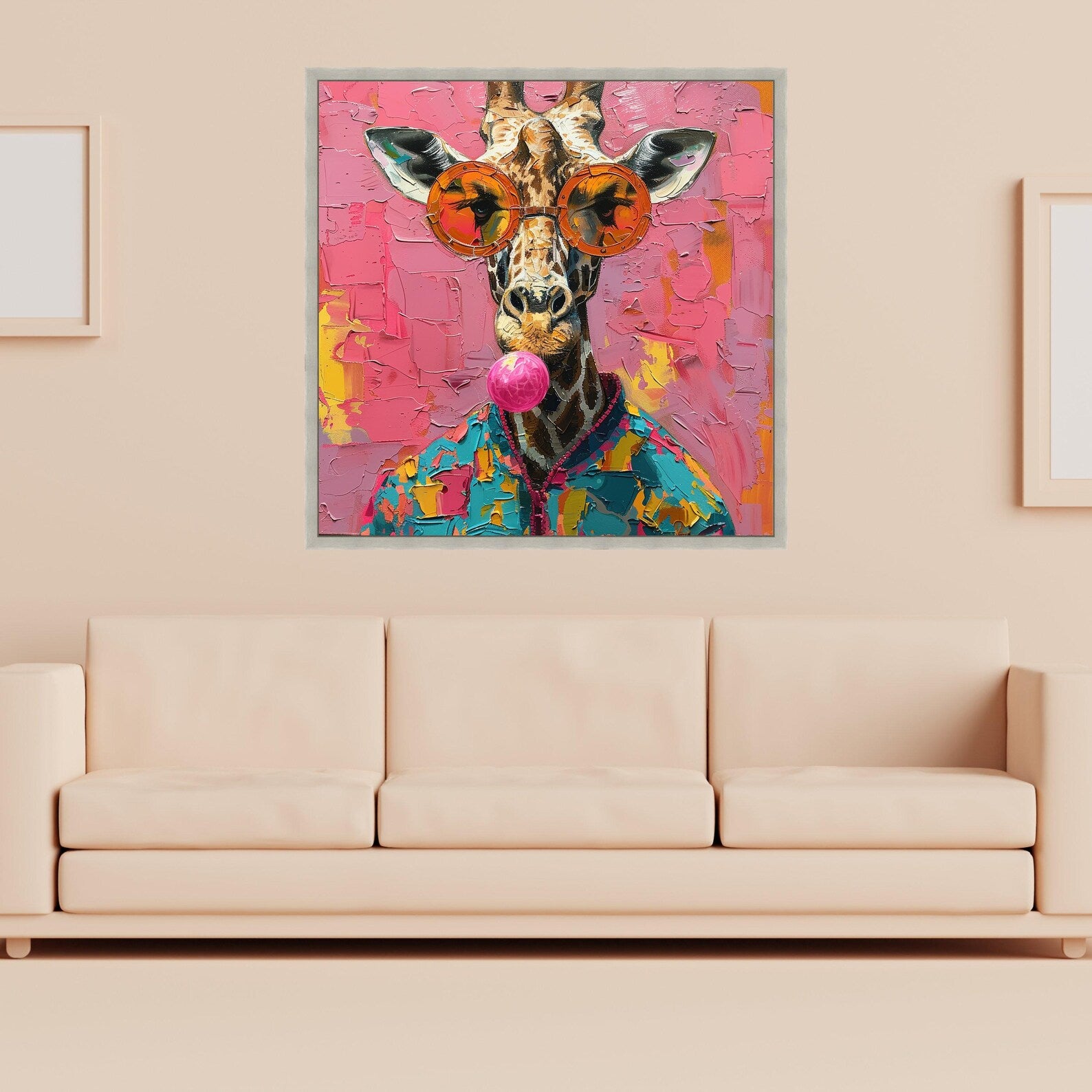 Bubblegum Giraffe – Colorful Animal Oil Painting#yy721108