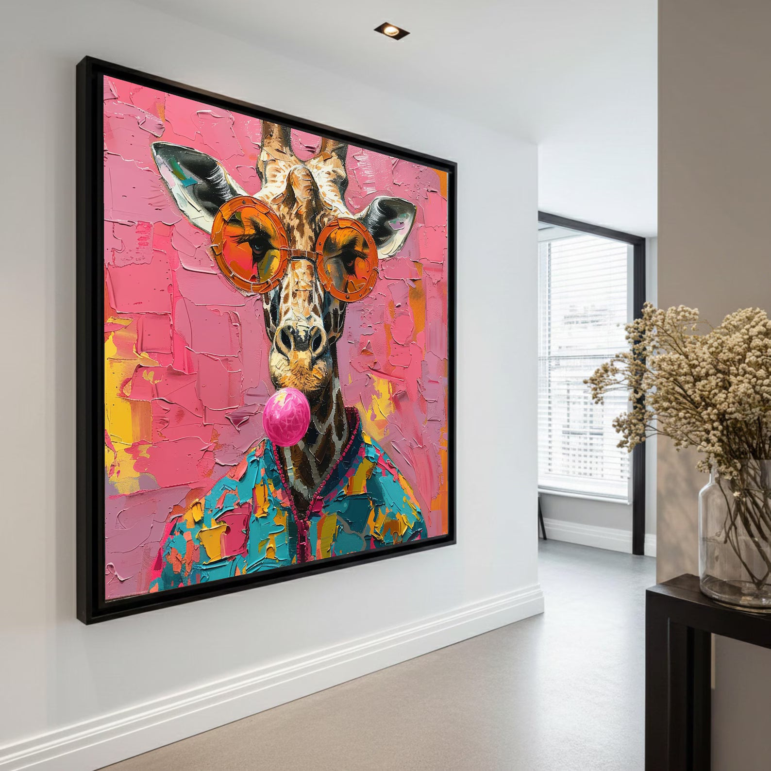 Bubblegum Giraffe – Colorful Animal Oil Painting#yy721108