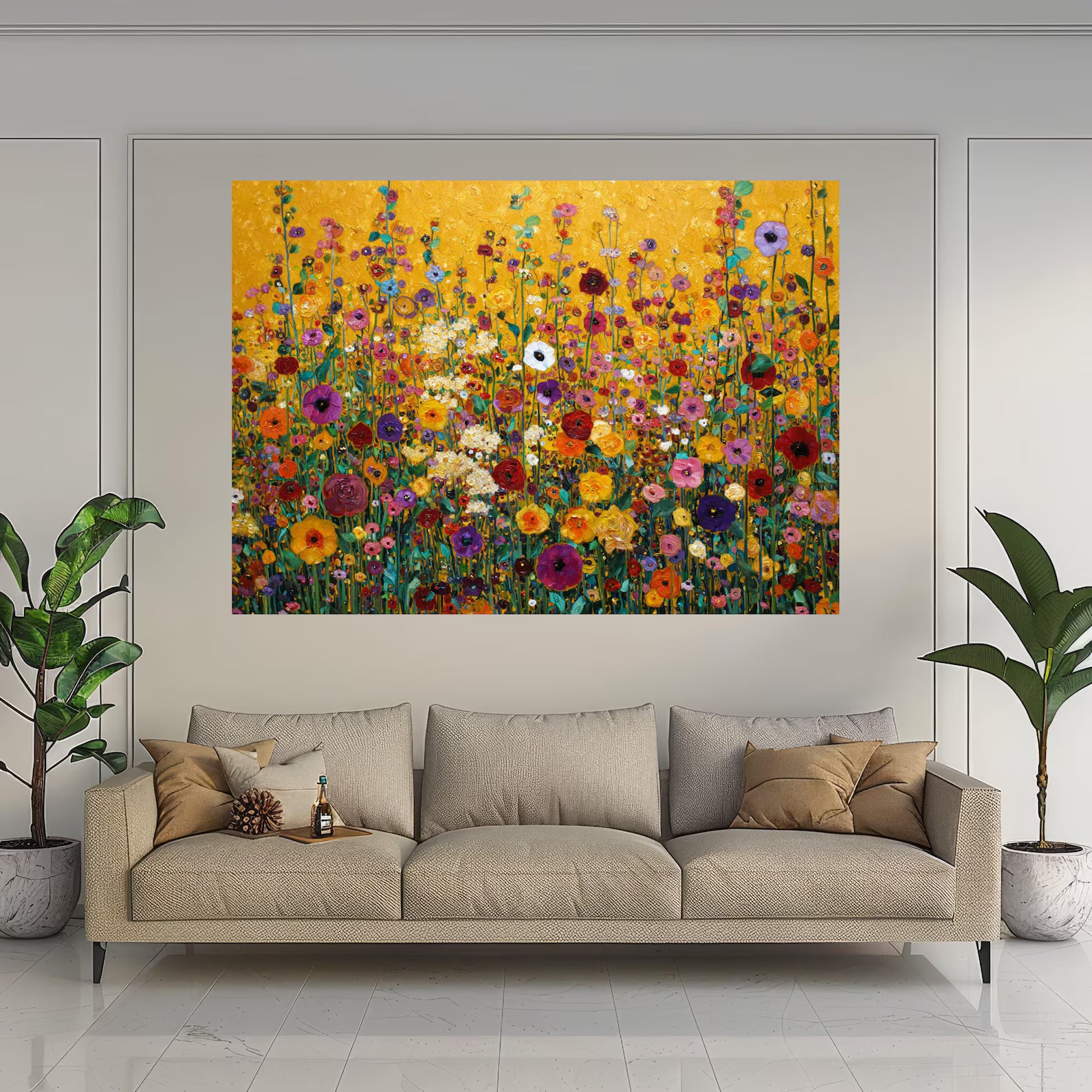 Colorful Wildflower Wall Art – Floral Meadow Canvas Painting#yy721110