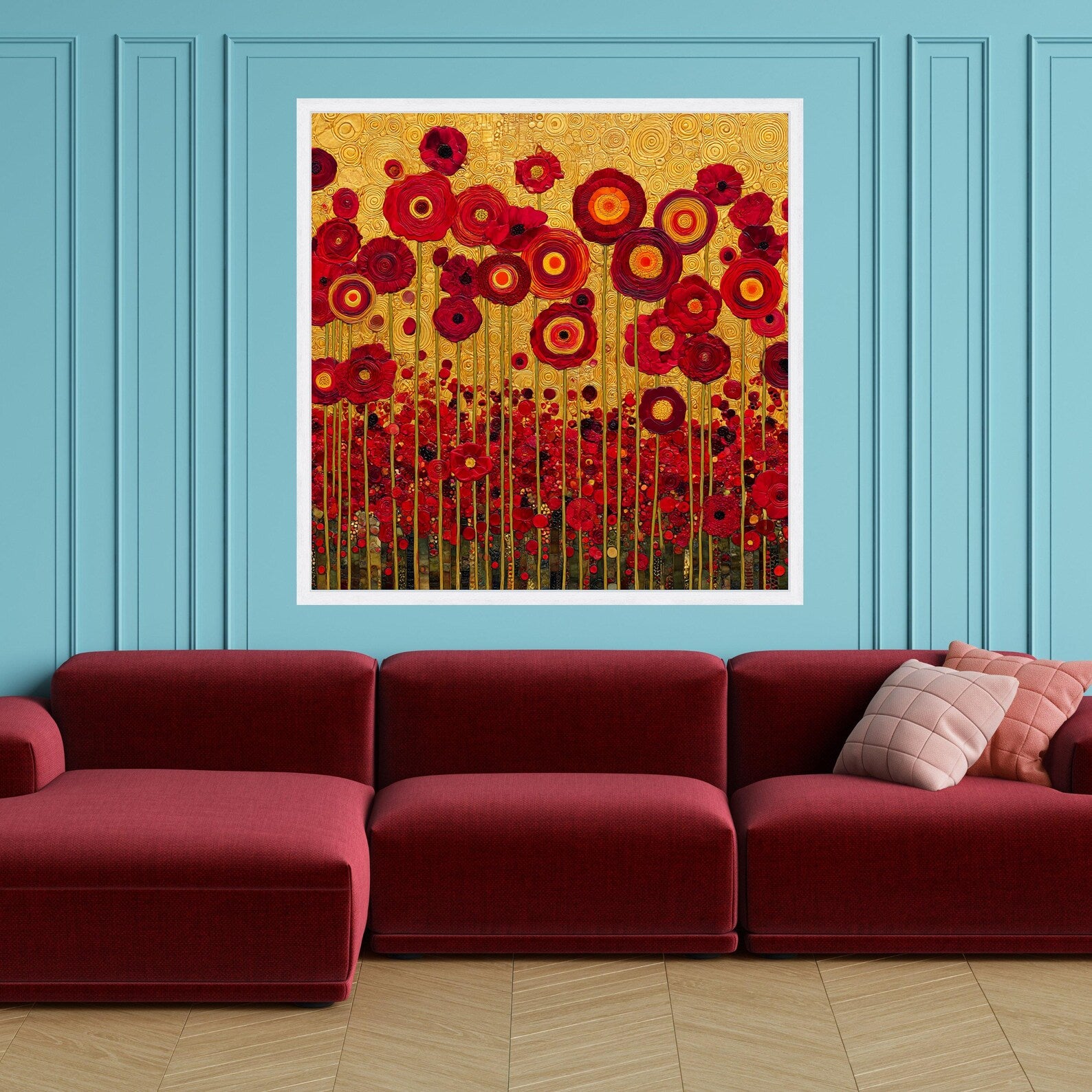 Golden Poppy Garden – Red Floral Oil Painting#yy721112