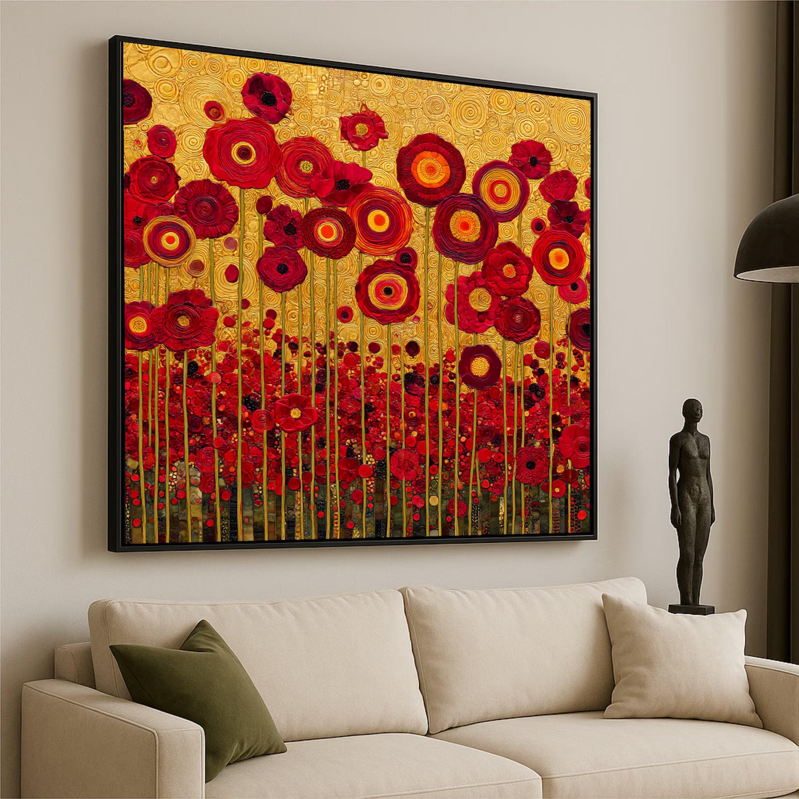 Golden Poppy Garden – Red Floral Oil Painting#yy721112