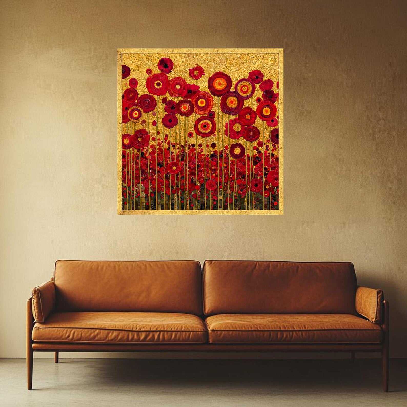 Golden Poppy Garden – Red Floral Oil Painting#yy721112
