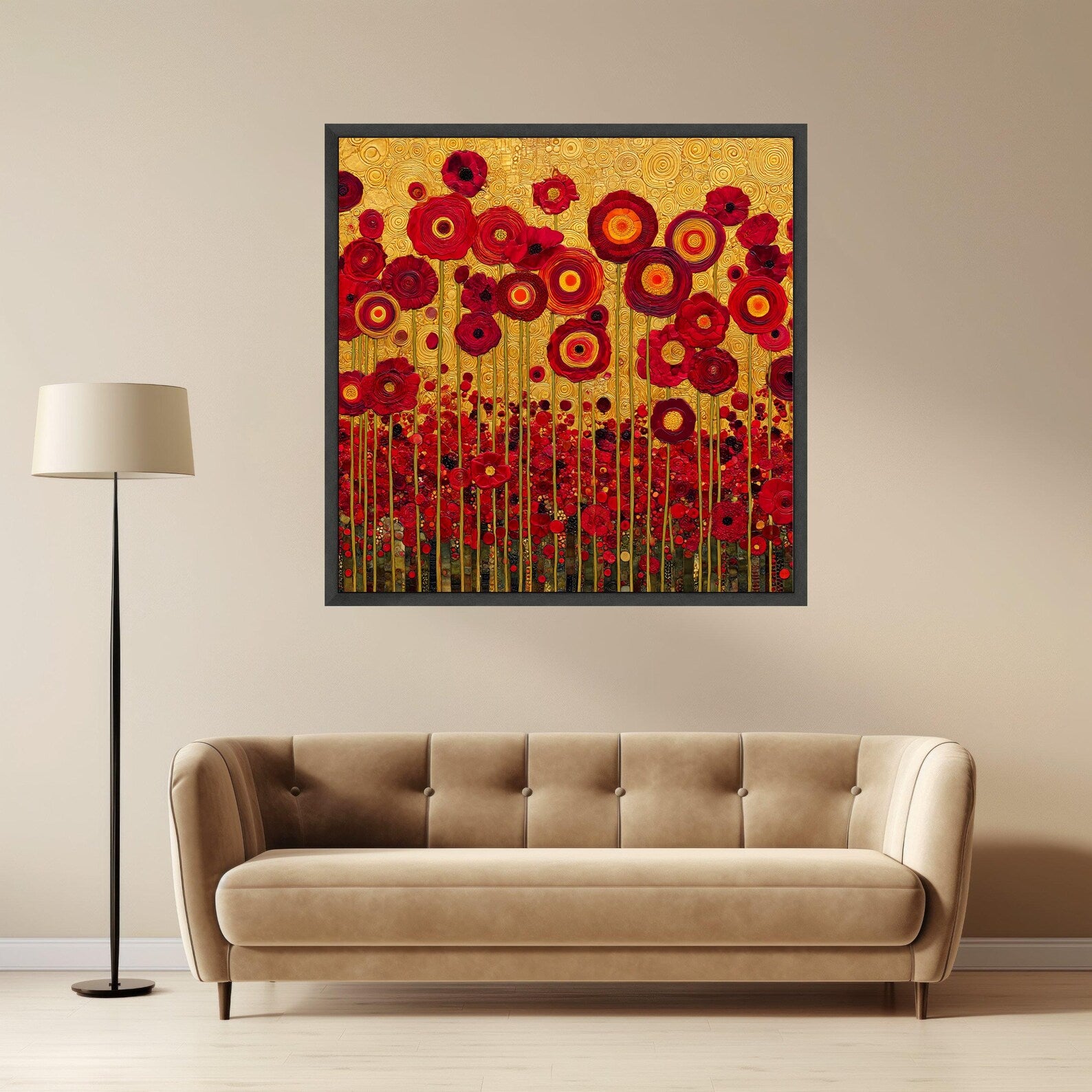Golden Poppy Garden – Red Floral Oil Painting#yy721112