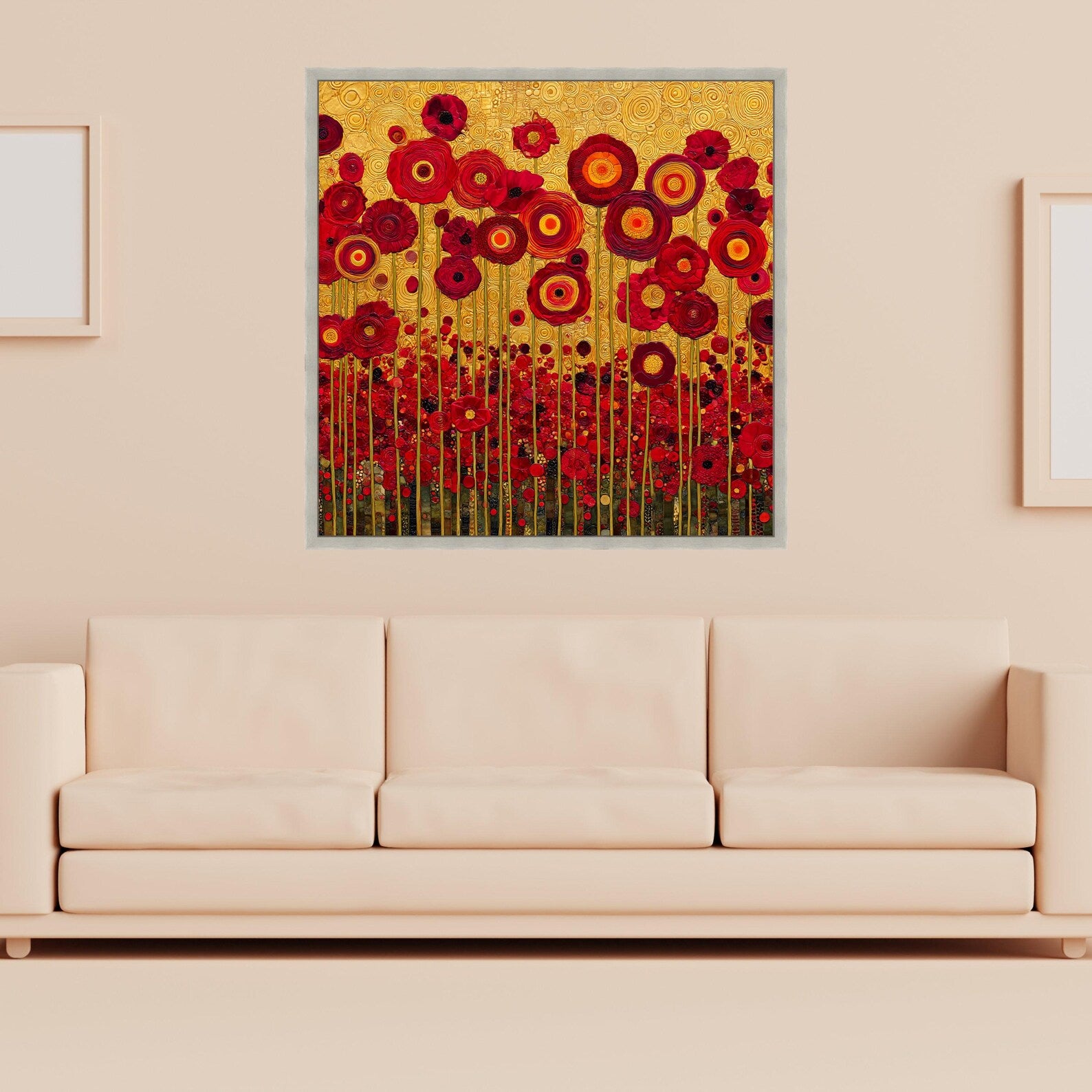 Golden Poppy Garden – Red Floral Oil Painting#yy721112