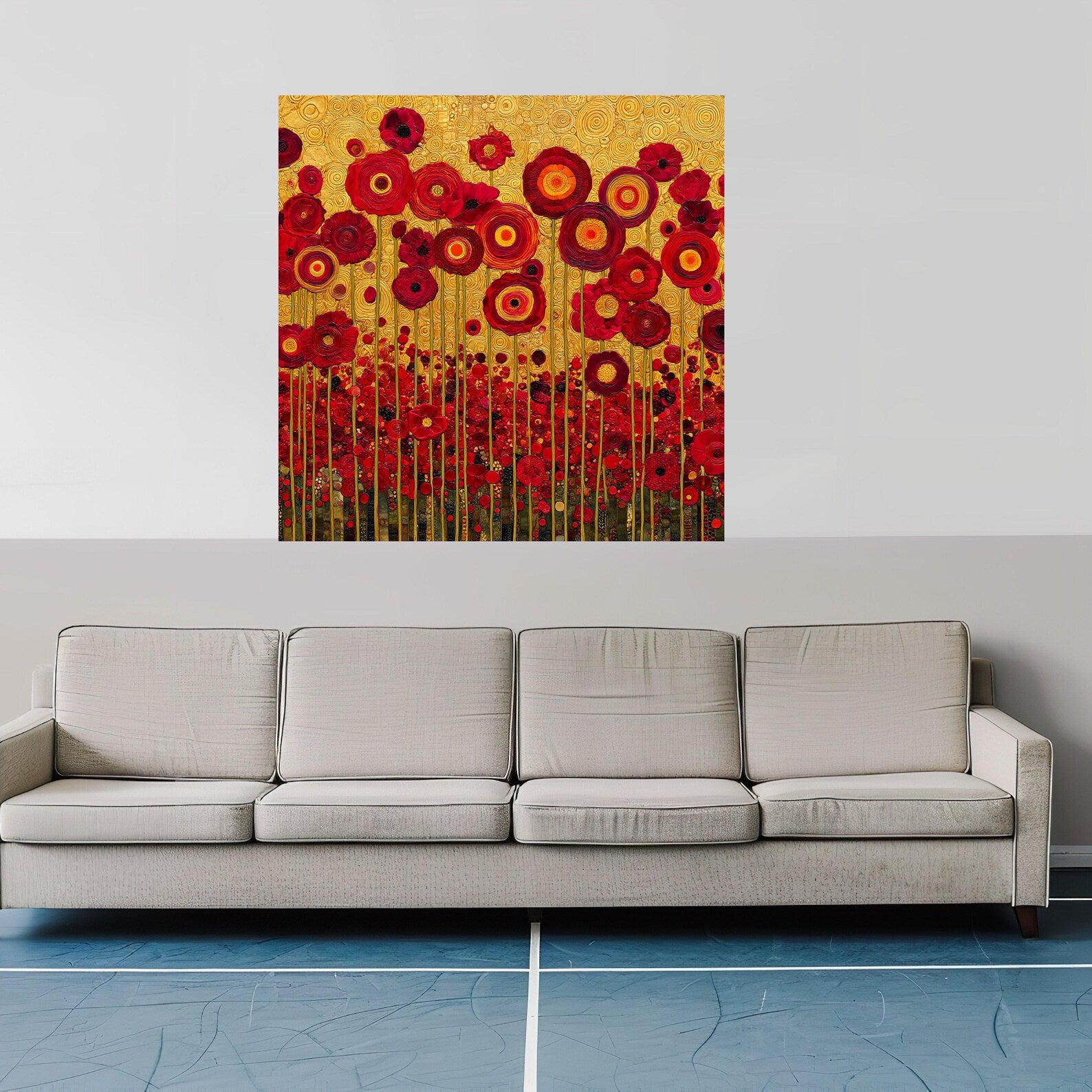 Golden Poppy Garden – Red Floral Oil Painting#yy721112