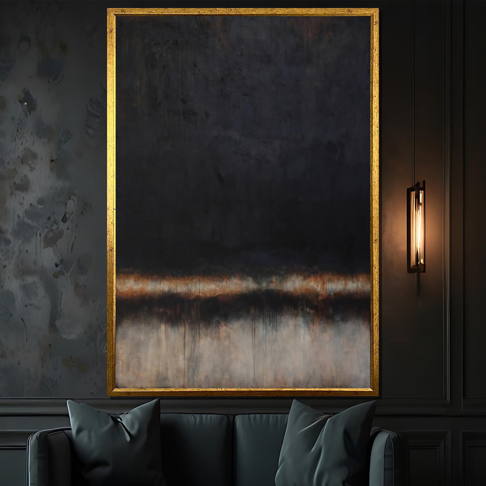 Ember Line – Black Minimalist Abstract Oil Painting#yy721113