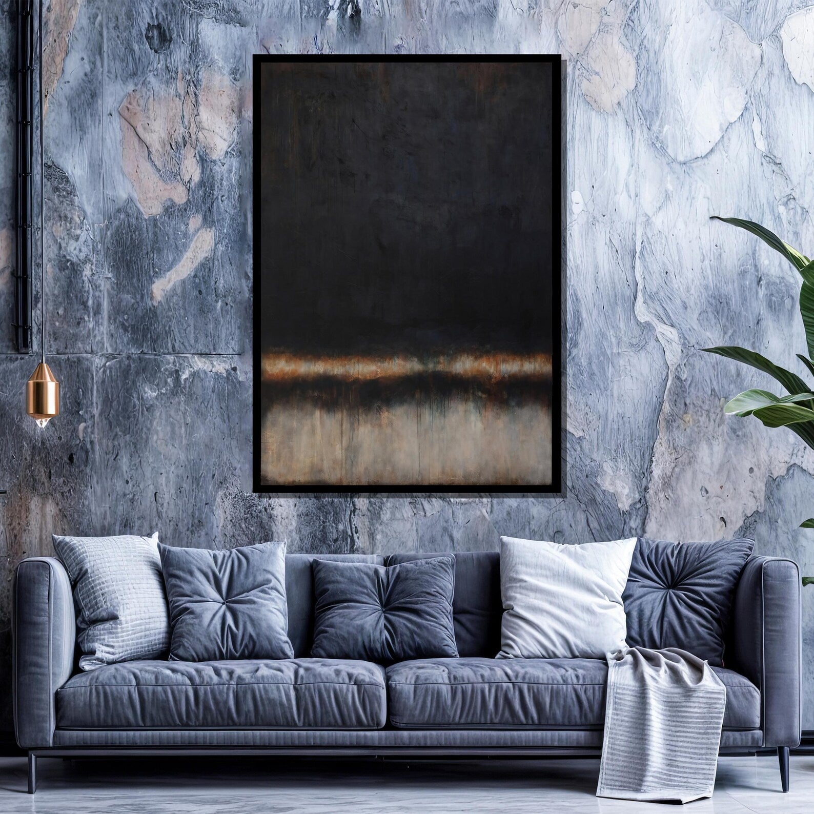 Ember Line – Black Minimalist Abstract Oil Painting#yy721113