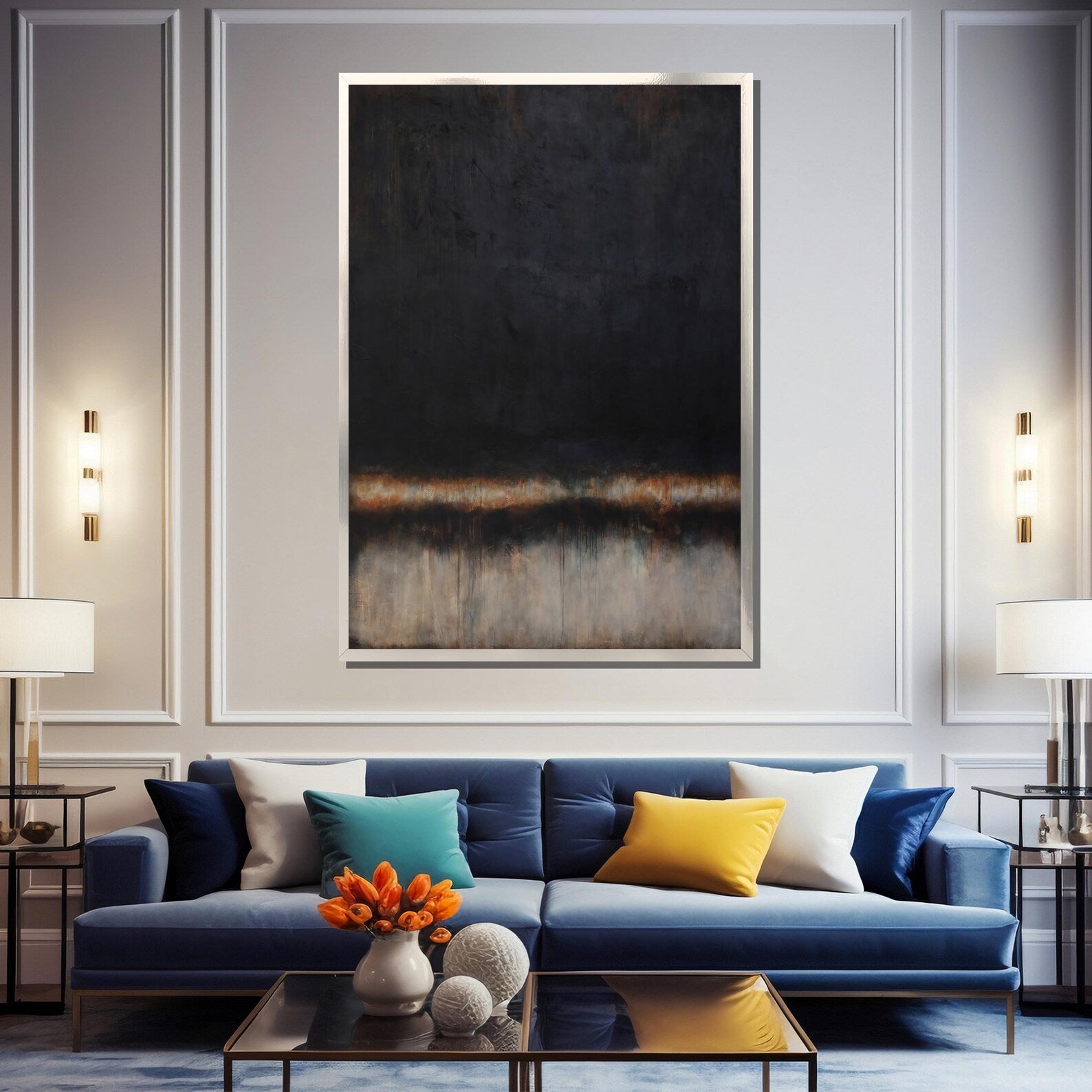Ember Line – Black Minimalist Abstract Oil Painting#yy721113