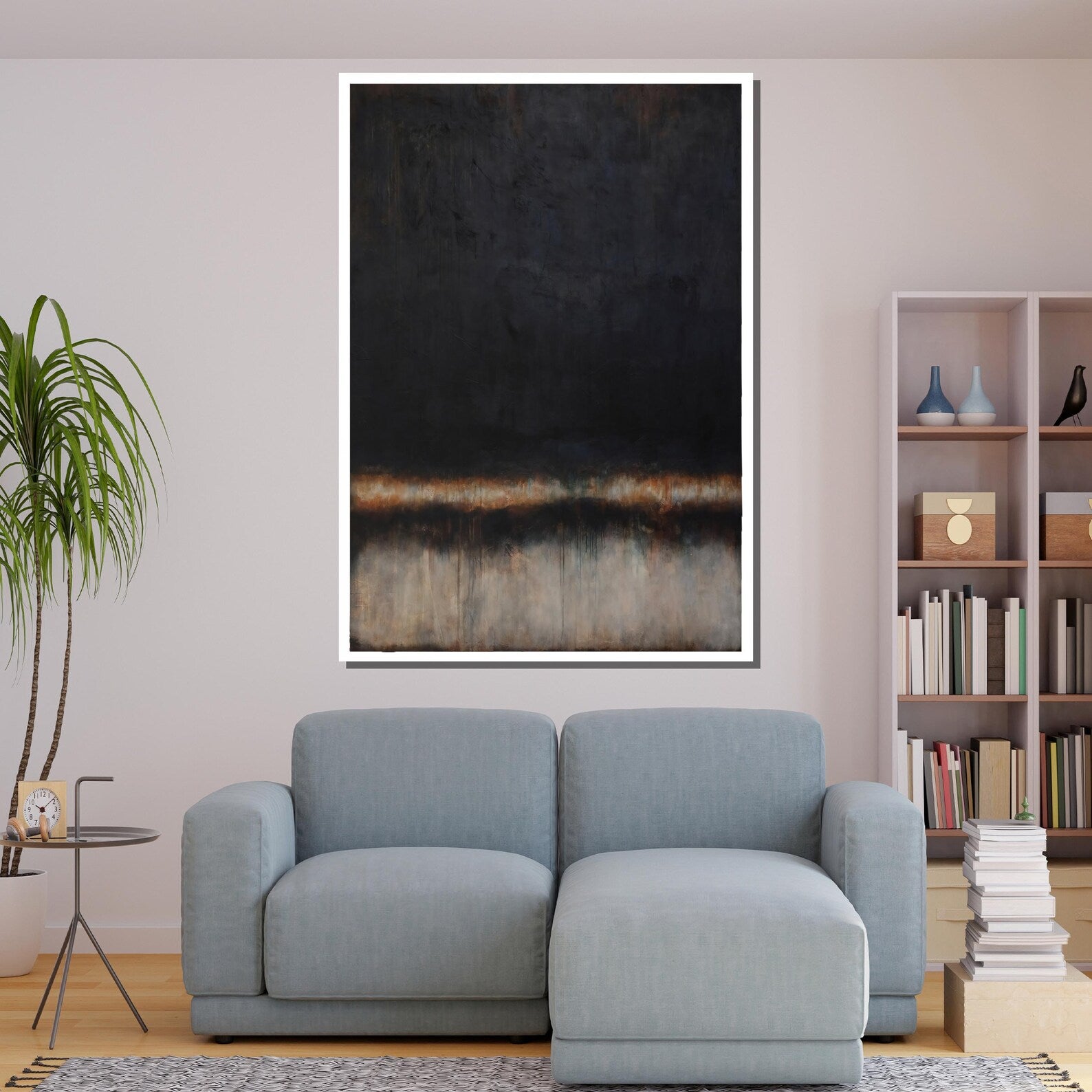 Ember Line – Black Minimalist Abstract Oil Painting#yy721113
