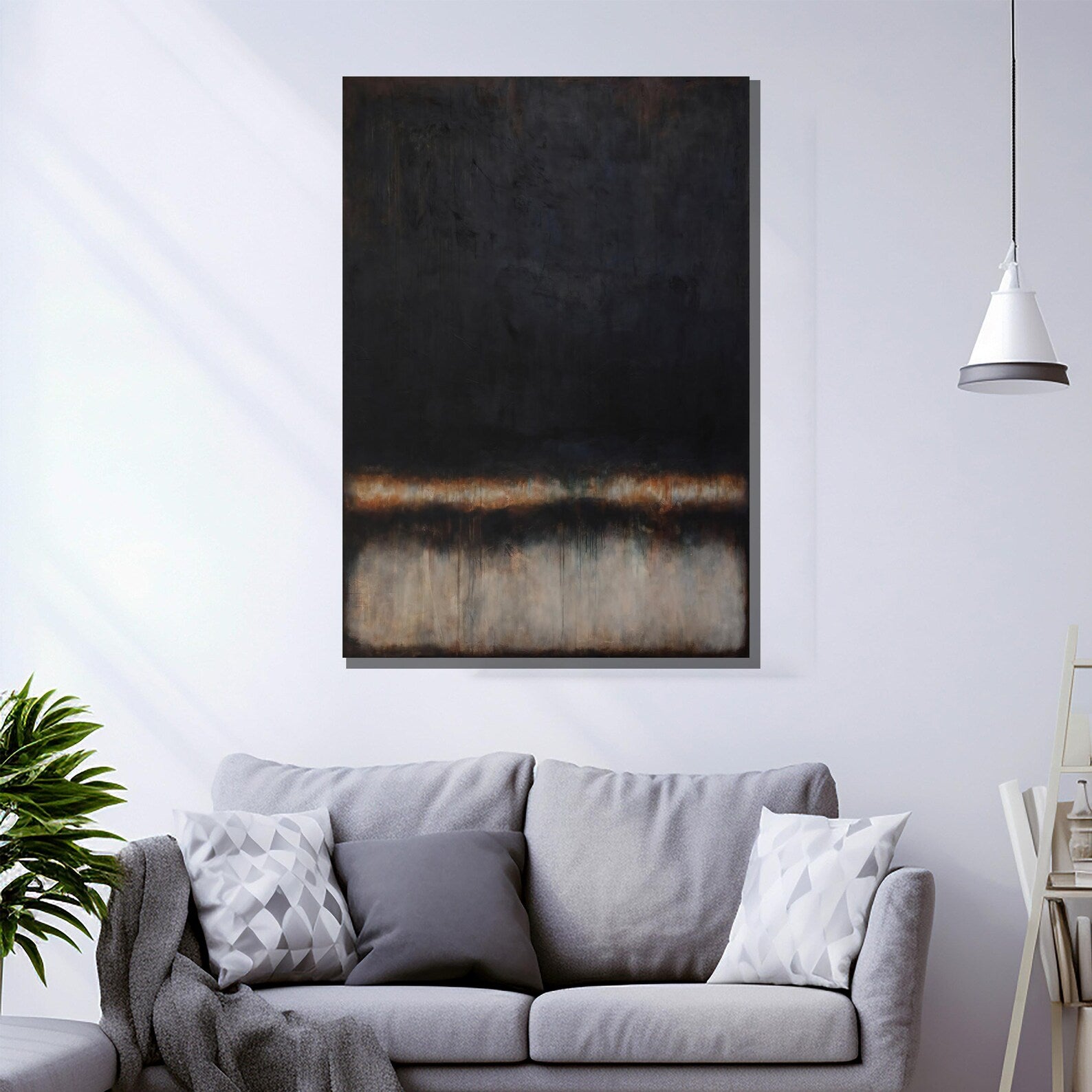 Ember Line – Black Minimalist Abstract Oil Painting#yy721113
