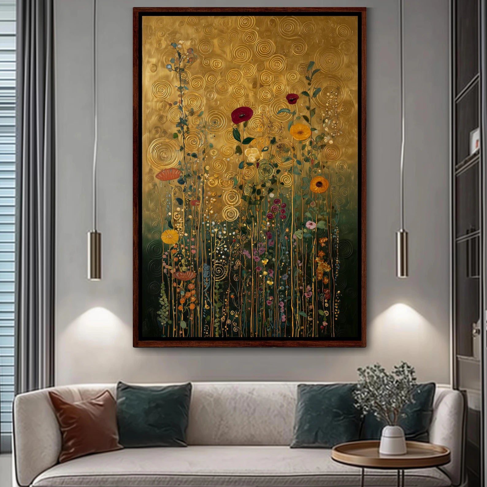 Gold Floral Wall Art – Botanical Garden Canvas Painting#yy721115