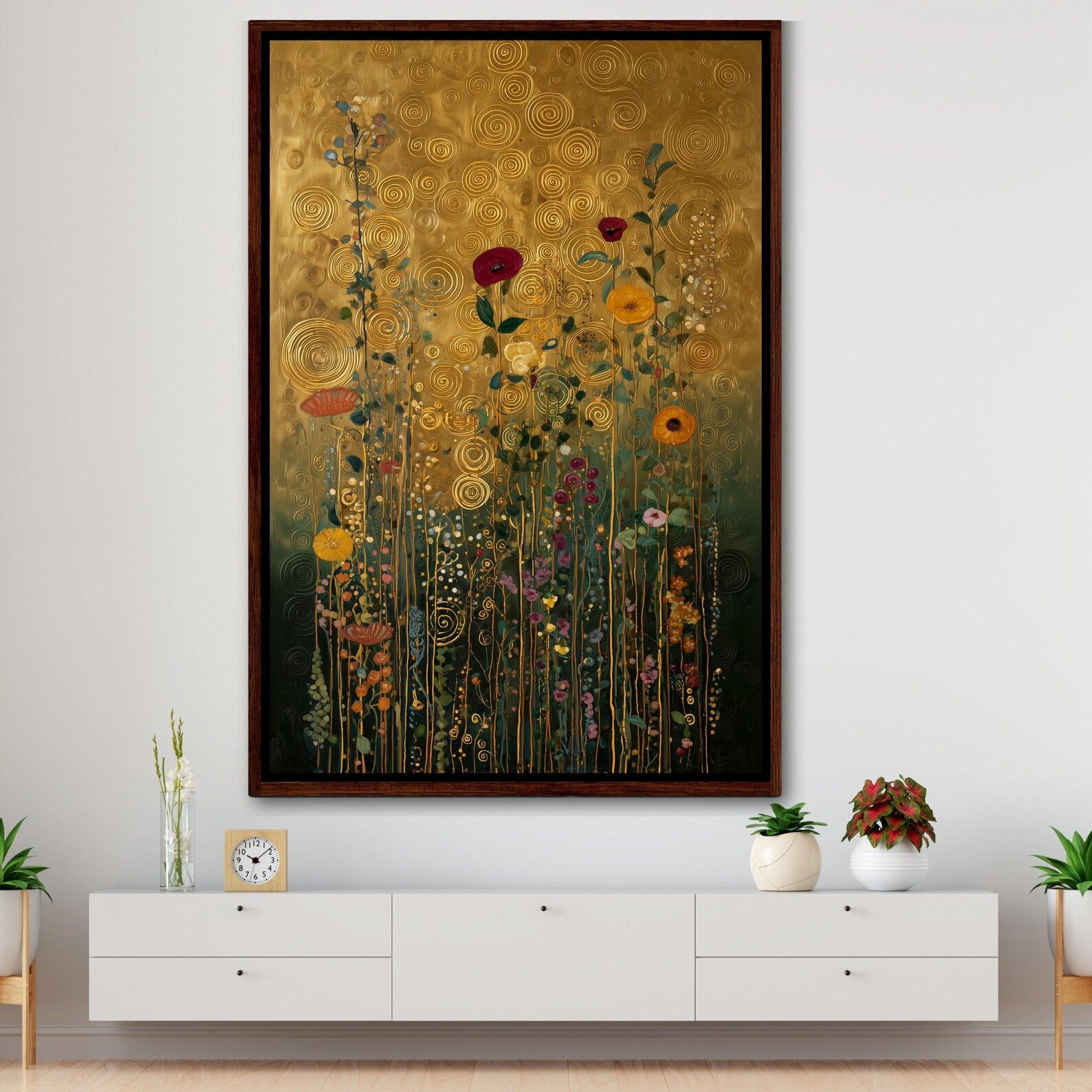 Gold Floral Wall Art – Botanical Garden Canvas Painting#yy721115