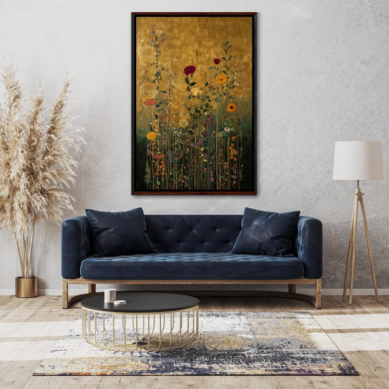 Gold Floral Wall Art – Botanical Garden Canvas Painting#yy721115