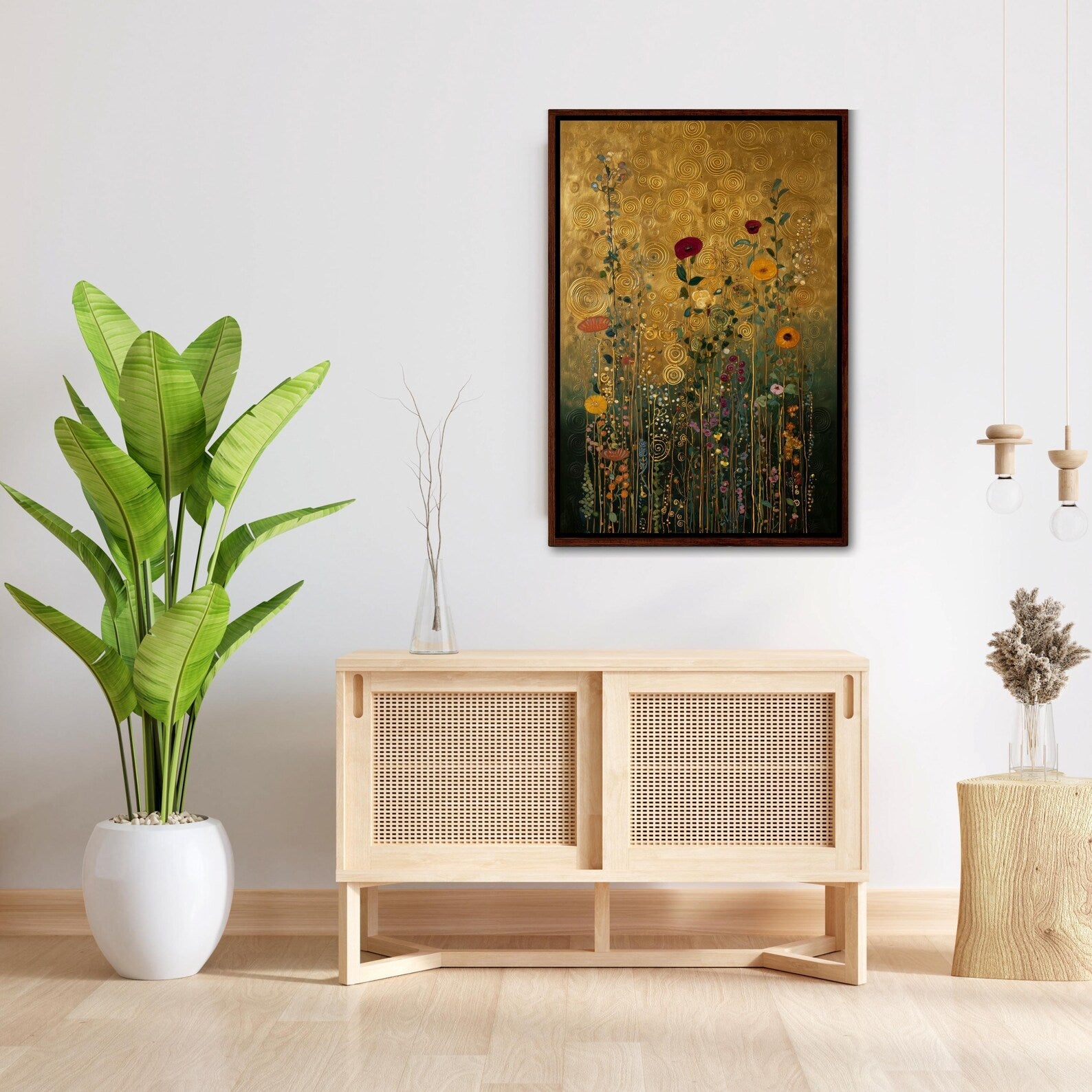 Gold Floral Wall Art – Botanical Garden Canvas Painting#yy721115