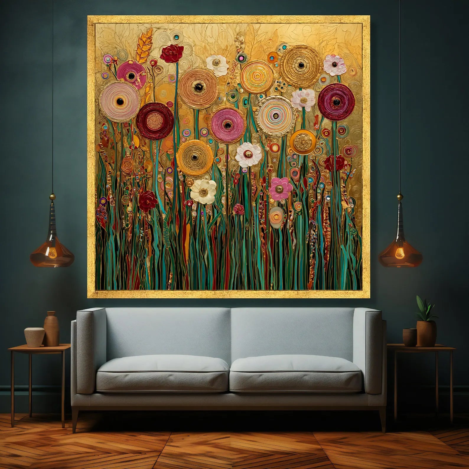 Gold Floral Wall Art – Luxury Botanical Canvas Painting#yy721125