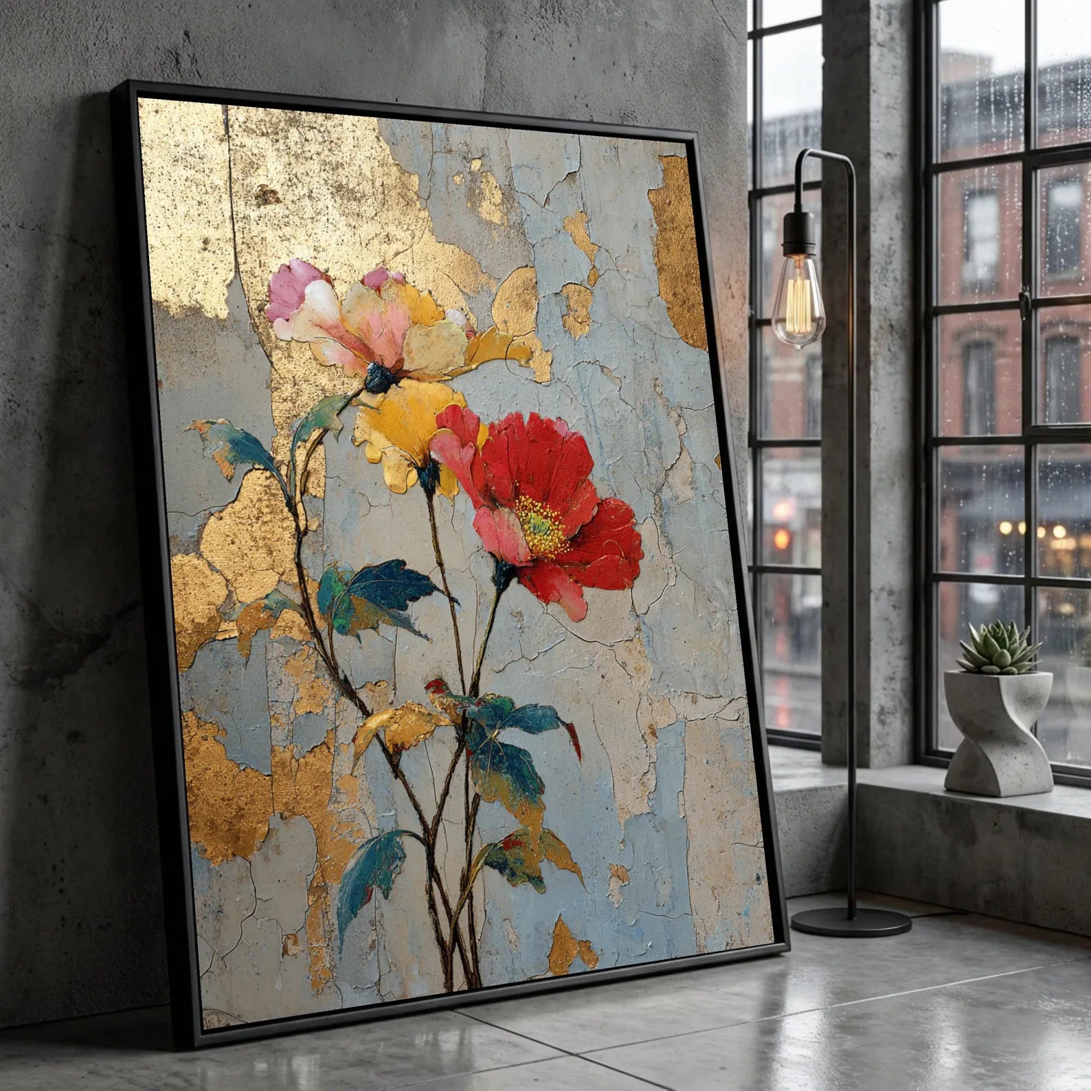 Crimson Petals – Textured Floral Oil Painting#yy721129