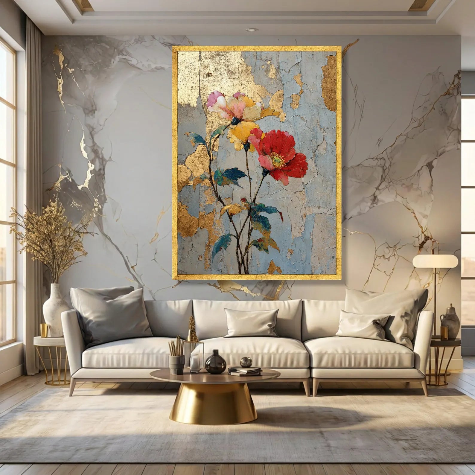 Crimson Petals – Textured Floral Oil Painting#yy721129