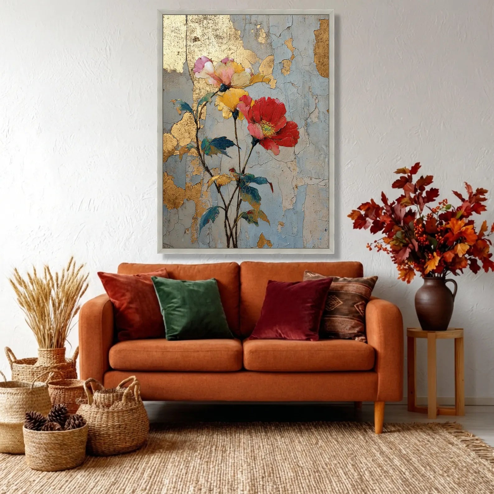 Crimson Petals – Textured Floral Oil Painting#yy721129