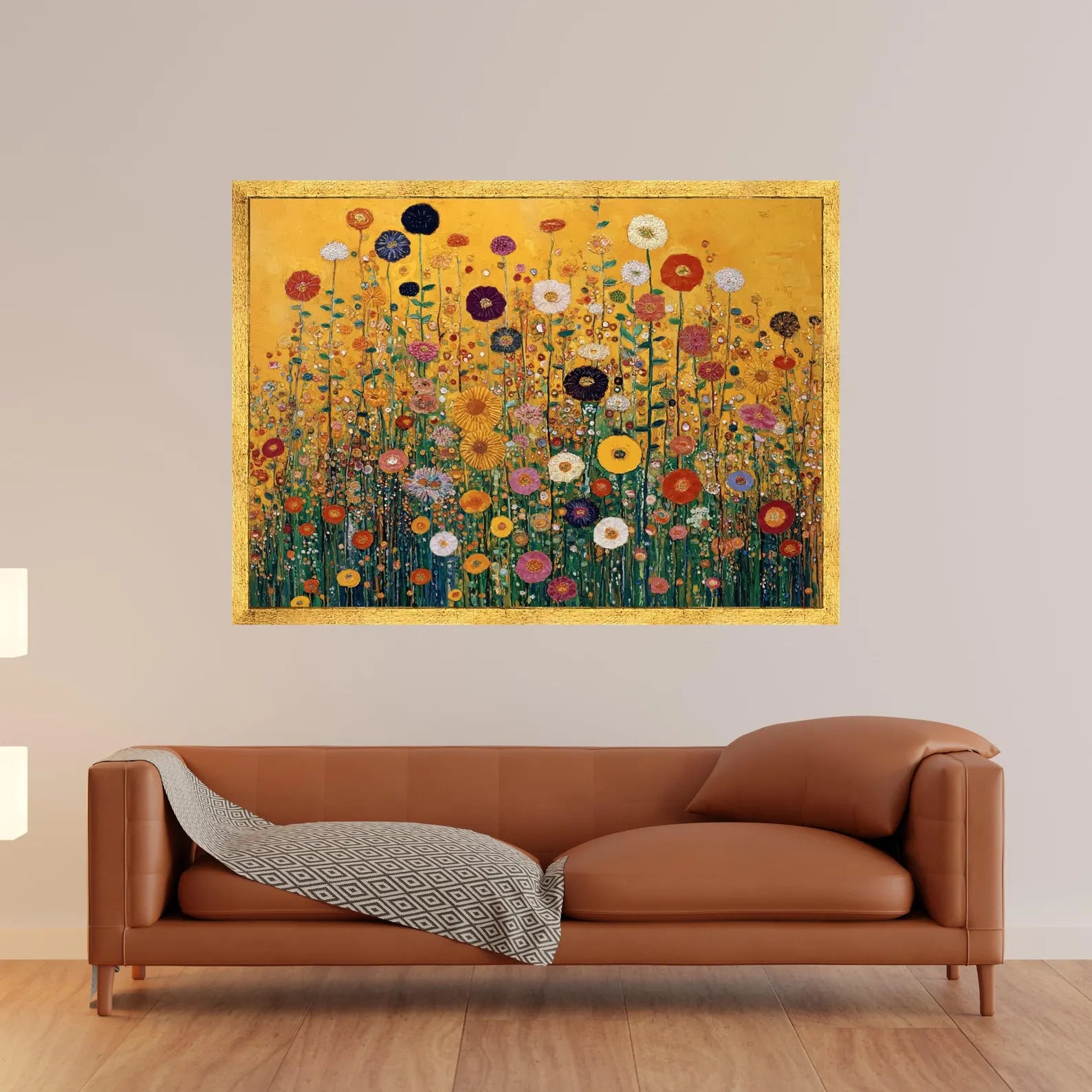 Golden Wildflower Wall Art – Colorful Botanical Canvas Painting#yy721130