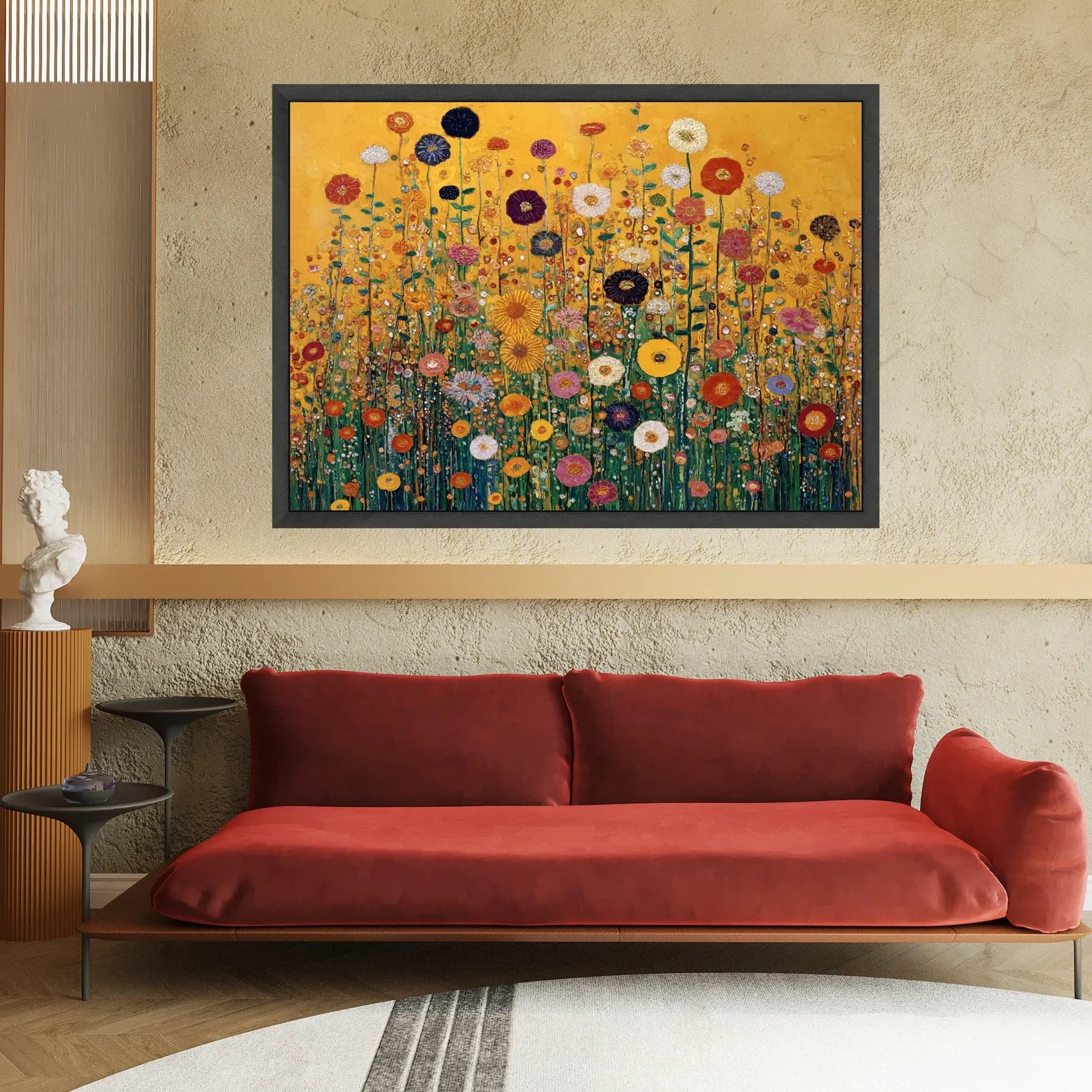 Golden Wildflower Wall Art – Colorful Botanical Canvas Painting#yy721130