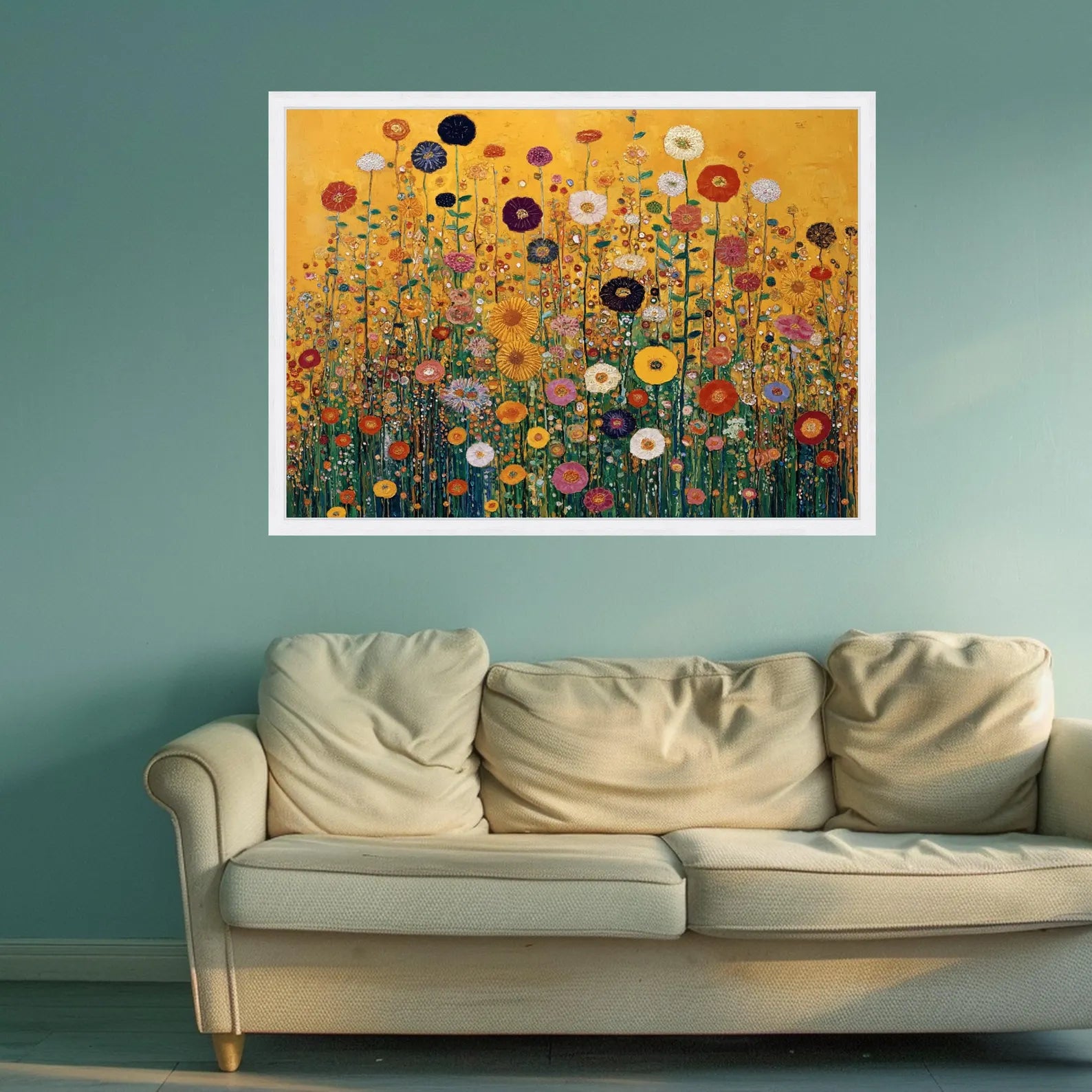 Golden Wildflower Wall Art – Colorful Botanical Canvas Painting#yy721130